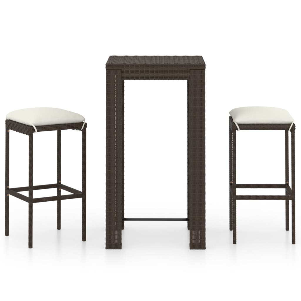 Set mobilier de bar de gradina 3 piese masa cu scaune, vidaXL, Ratan-Otel, Maro-perne alb