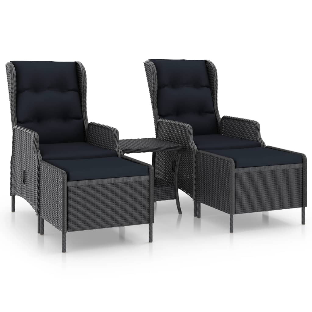 Set mobilier de gradina cu perne, 3 piese, gri inchis poliratan