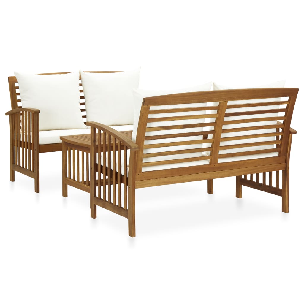Set mobilier gradina cu perne, 3 piese, lemn masiv de acacia