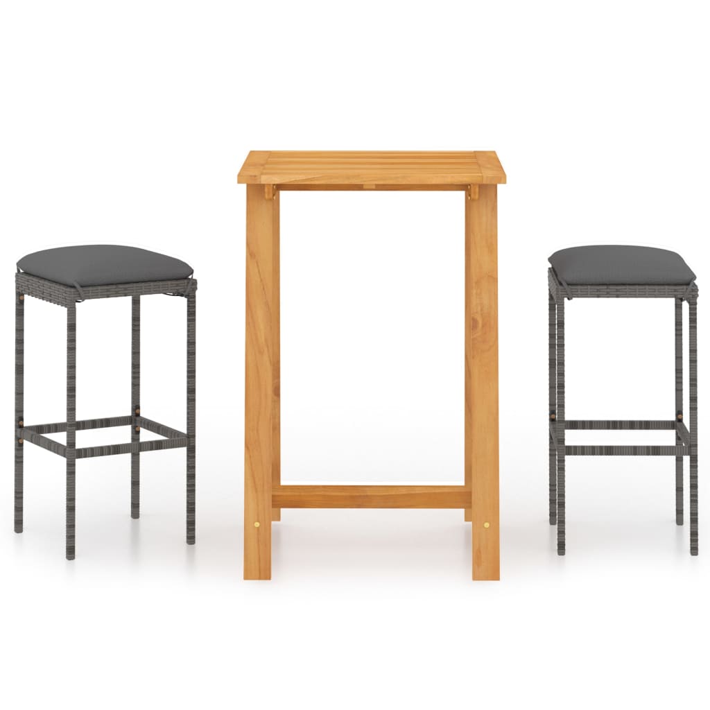 Set mobilier de bar de gradina cu perne, 3 piese, gri