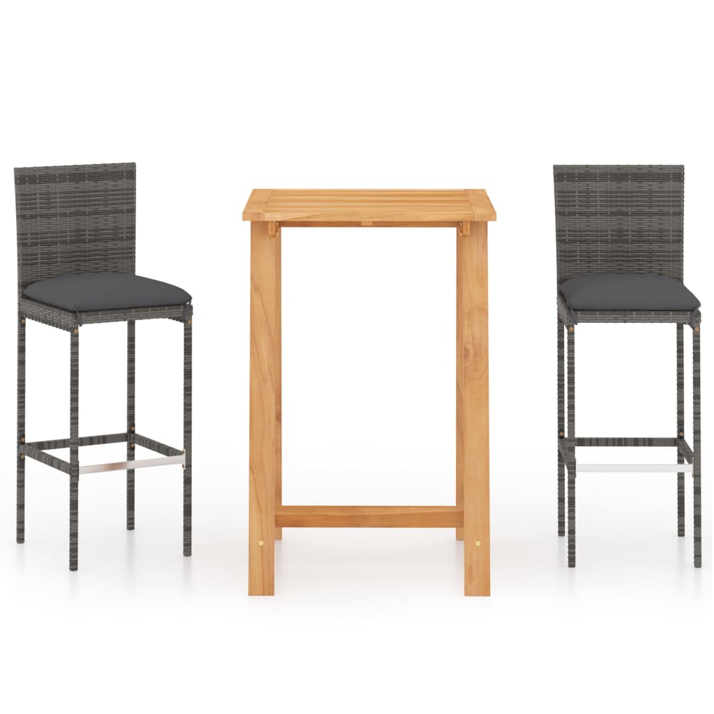 Set mobilier de bar de gradina cu perne, 3 piese, gri