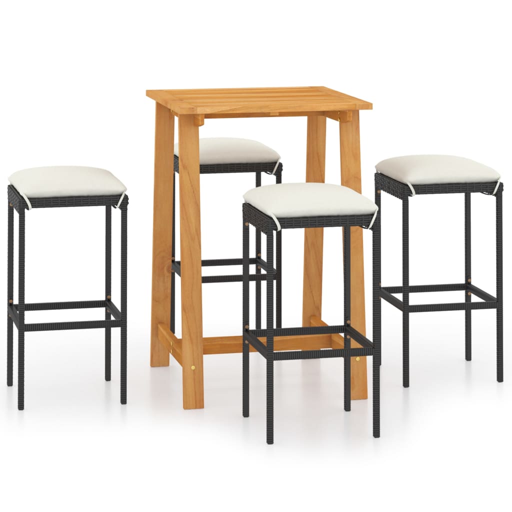 Set mobilier bar de gradina cu perne, 5 piese, negru