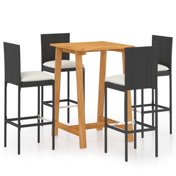 Set de bar pentru gradina cu 1 masa si 4 scaune cu spatar cu perne, vidaXL, 70 x 70 x 104 cm, Negru Set de bar pentru gradina cu 1 masa si 4 scaune cu spatar cu perne, vidaXL, 70 x 70 x 104 cm, Negru