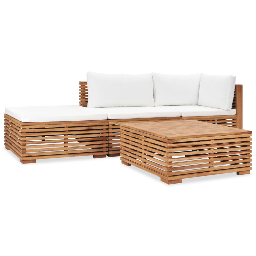 Set mobilier de gradina cu perne, 4 piese, lemn masiv de tec
