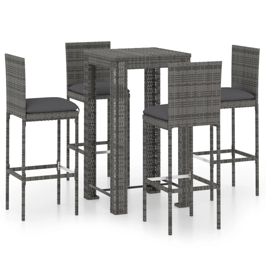 Set mobilier de bar de gradina 5 piese, masa cu scaune, vidaXL, Poliratan, Gri/Antracit