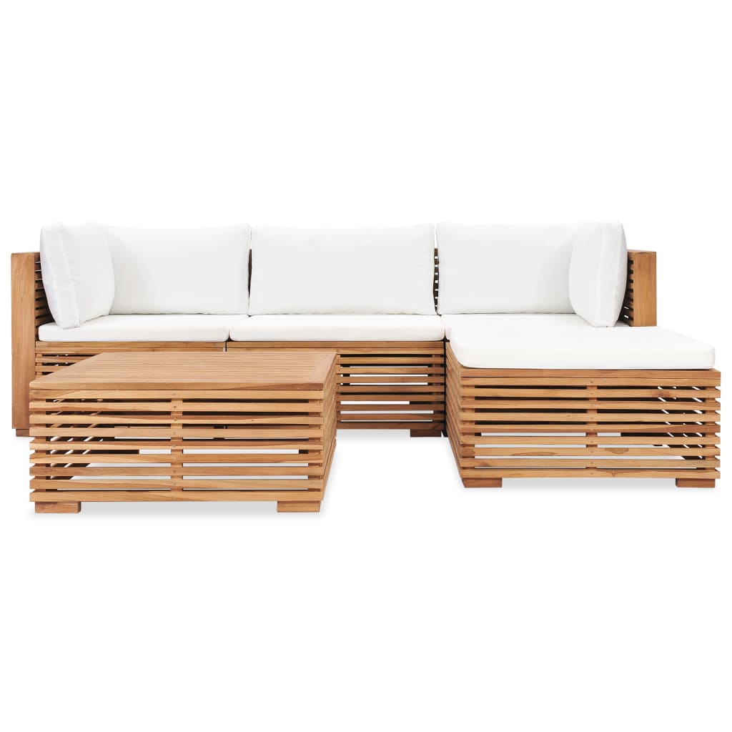 Set mobilier de gradina cu perne, 5 piese, lemn masiv de tec