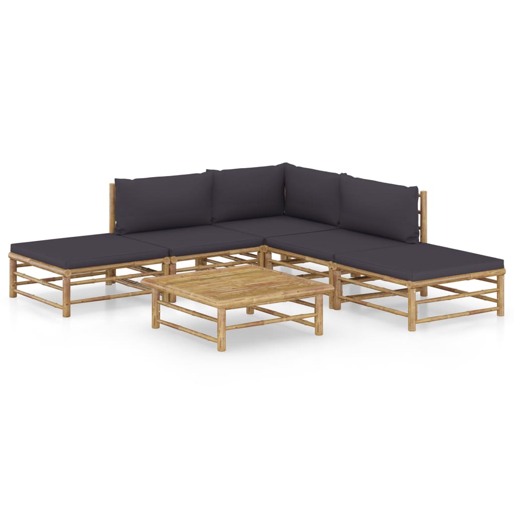 Set mobilier de gradina, 6 piese, perne gri inchis, bambus