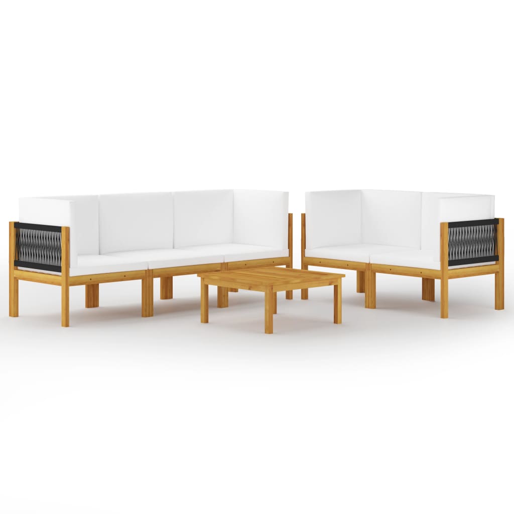 Set mobilier gradina cu perne. crem, 6 piese, lemn masiv acacia