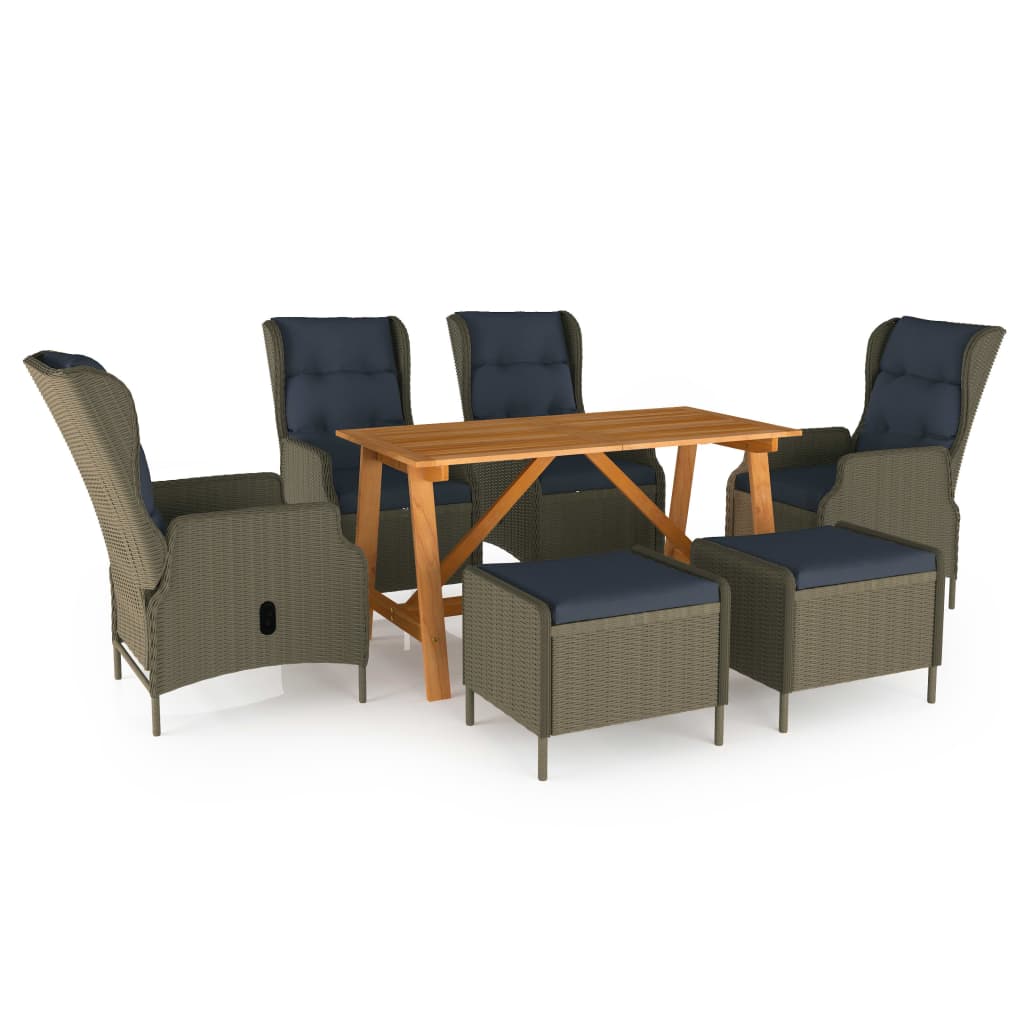 Set mobilier de gradina cu 7 piese masa, fotolii, tabureti si perne, vidaXL, Ratan, 140 x 70 x 73,5 cm, Maro