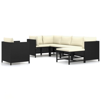 Set mobilier de gradina cu 5 canapele, 1 fotoliu si 1 taburet cu perne vidaXL, Poliratan, Negru/Crem Set mobilier de gradina cu 5 canapele, 1 fotoliu si 1 taburet cu perne vidaXL, Poliratan, Negru/Crem