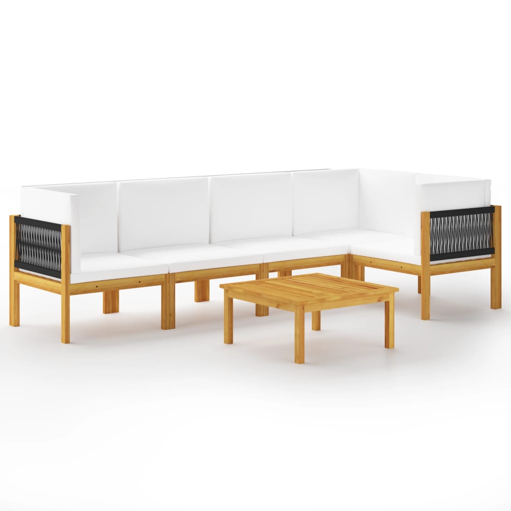 Set mobilier gradina cu perne, crem, 6 piese, lemn masiv acacia