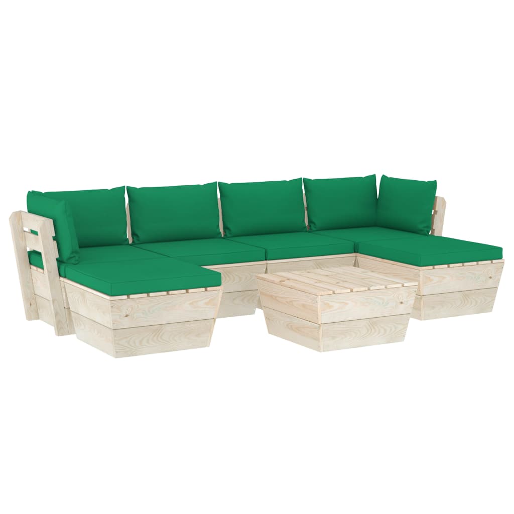 Mobilier de gradina cu 5 piese cu perne verzi, vidaXL, Lemn, 60 x 60 x 65 cm, Verde