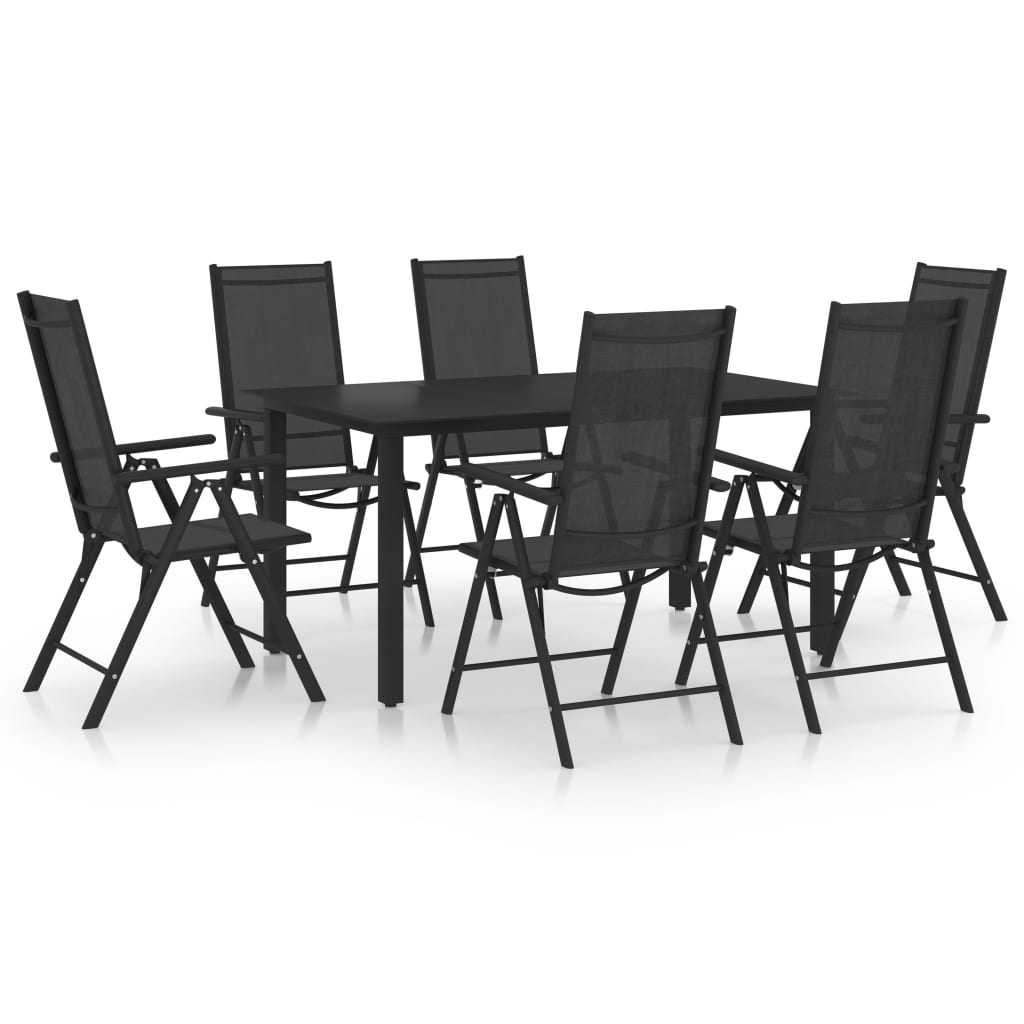 Set mobilier de gradina, 7 piese, negru, aluminiu
