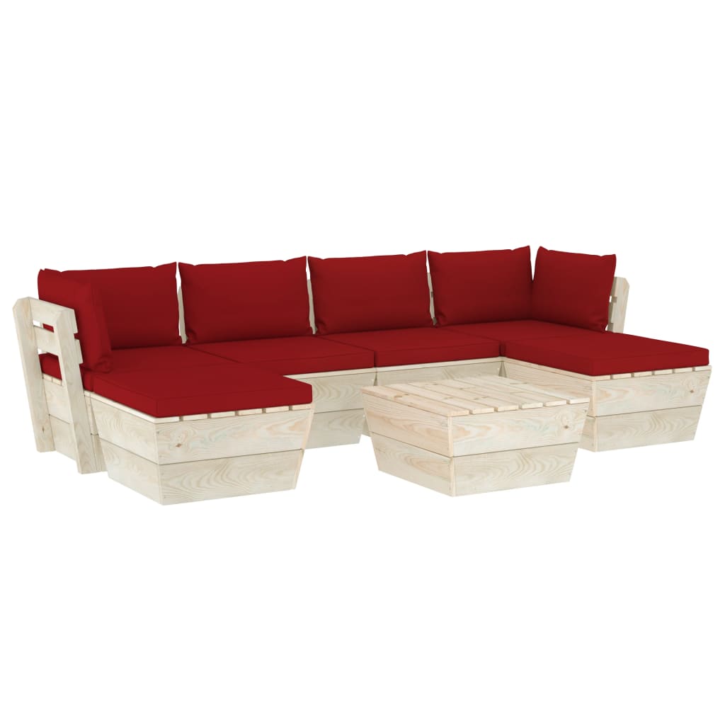 Mobilier de gradina cu 5 piese cu perne rosu inchis, vidaXL, Lemn, 60 x 60 x 65 cm, Rosu