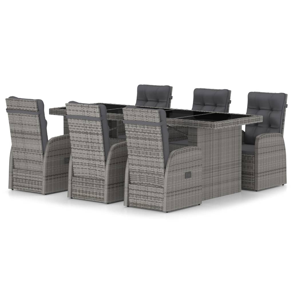 Set mobilier de exterior din 7 piese cu perne de spatar vidaXL, Poliratan, 240 x 90 x 74 cm, Gri
