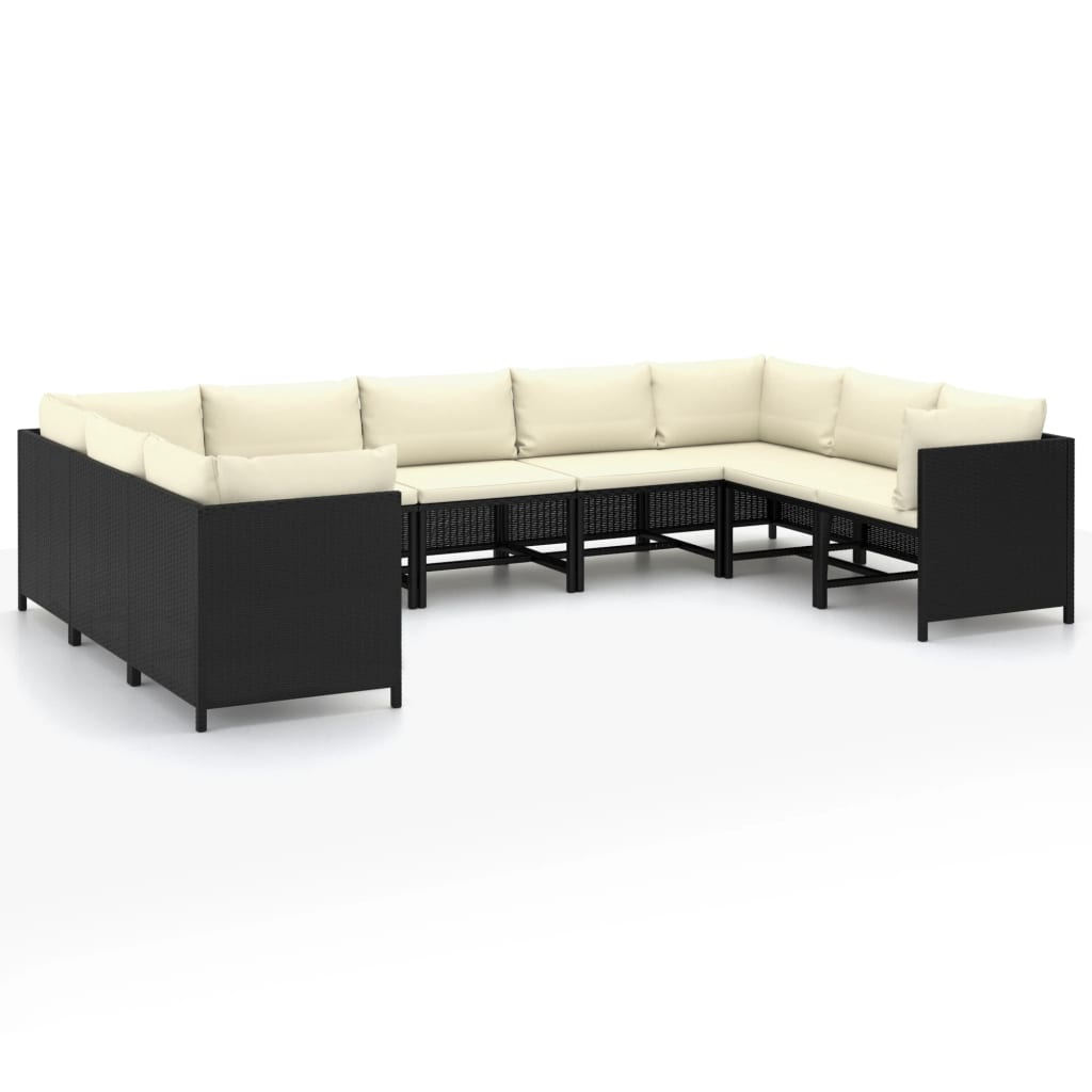 Set mobilier de gradina cu 4 canapele de colt si 5 canapele de mijloc cu perne vidaXL, Poliratan, Negru/Crem
