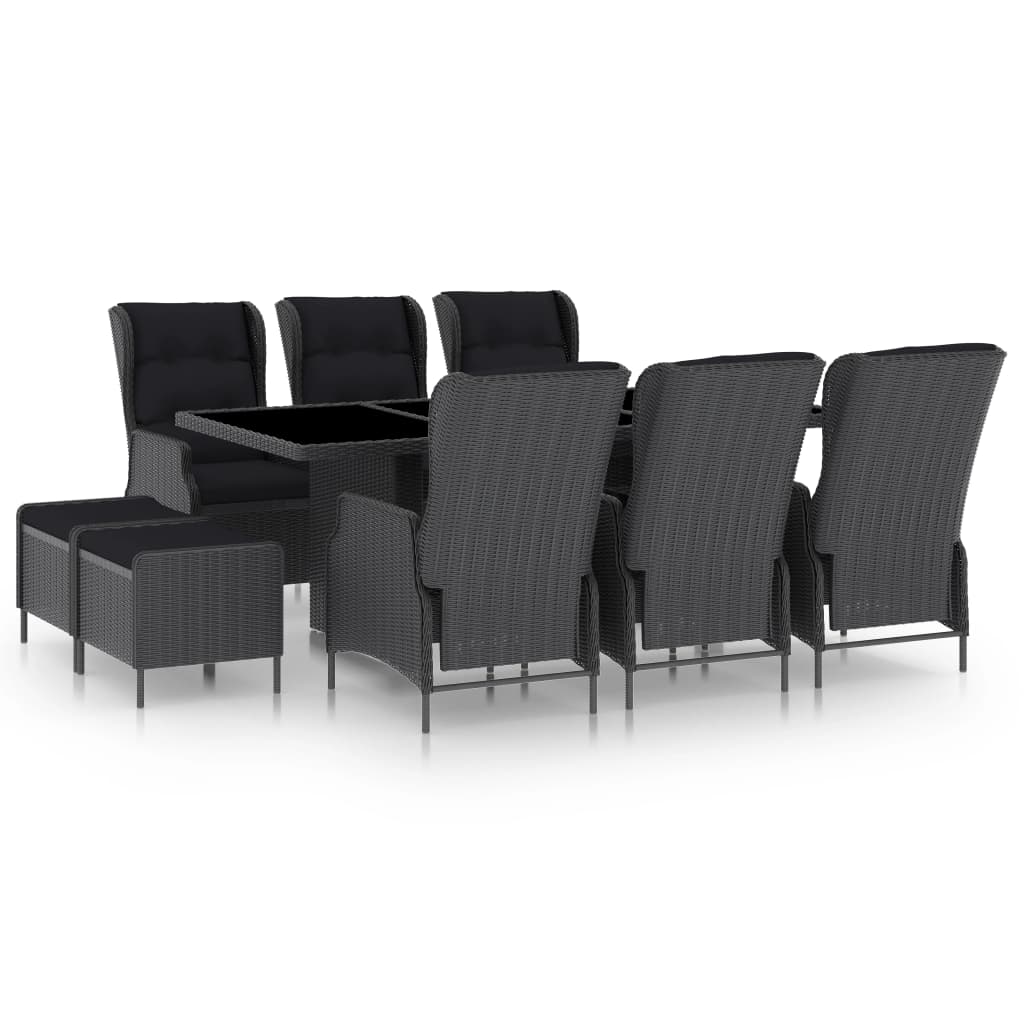 Set mobilier de exterior cu 9 piese rabatabile cu perne incluse vidaXL, Poliratan, 57 x 121 x 80 cm, Gri