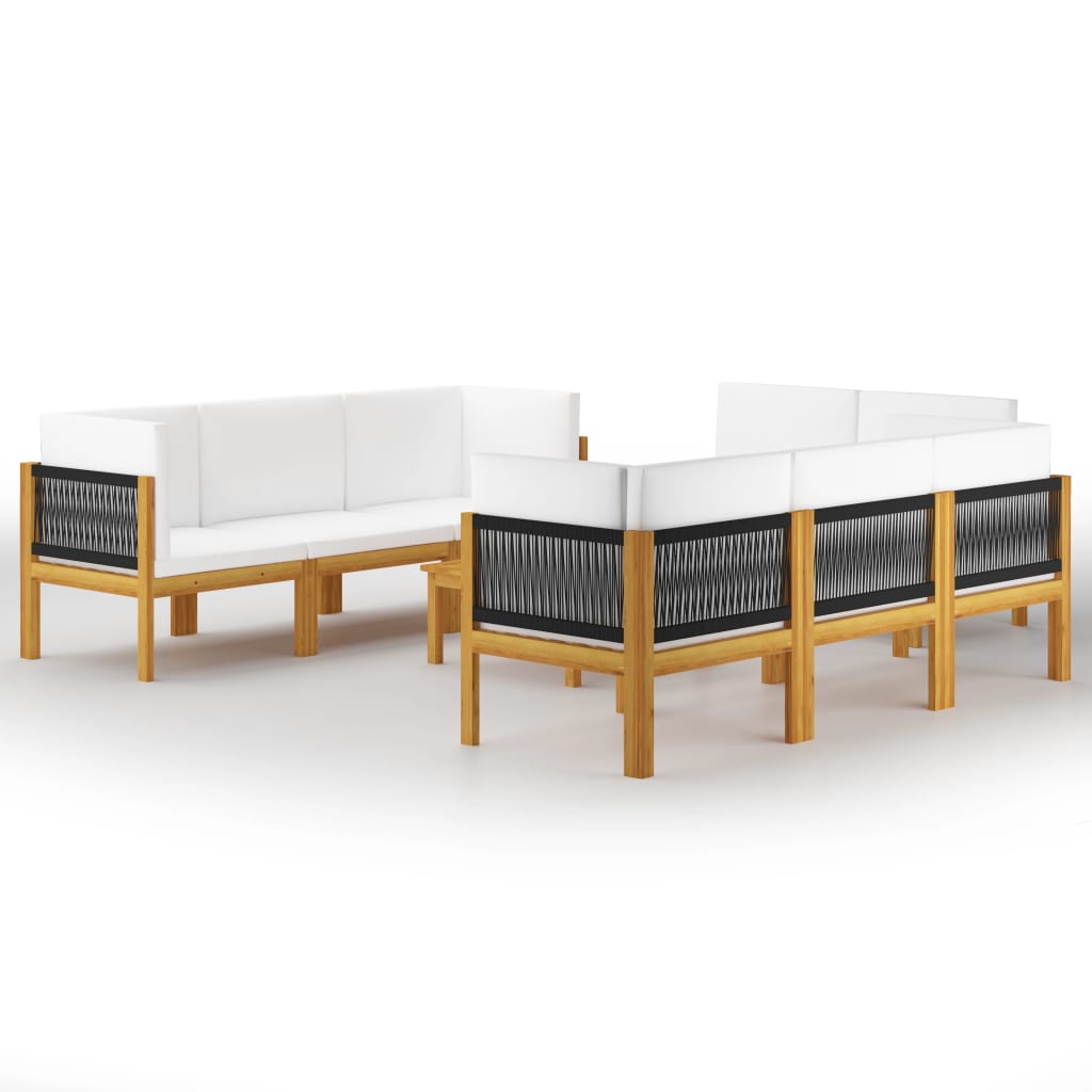 Set mobilier gradina cu perne, crem, 9 piese, lemn masiv acacia