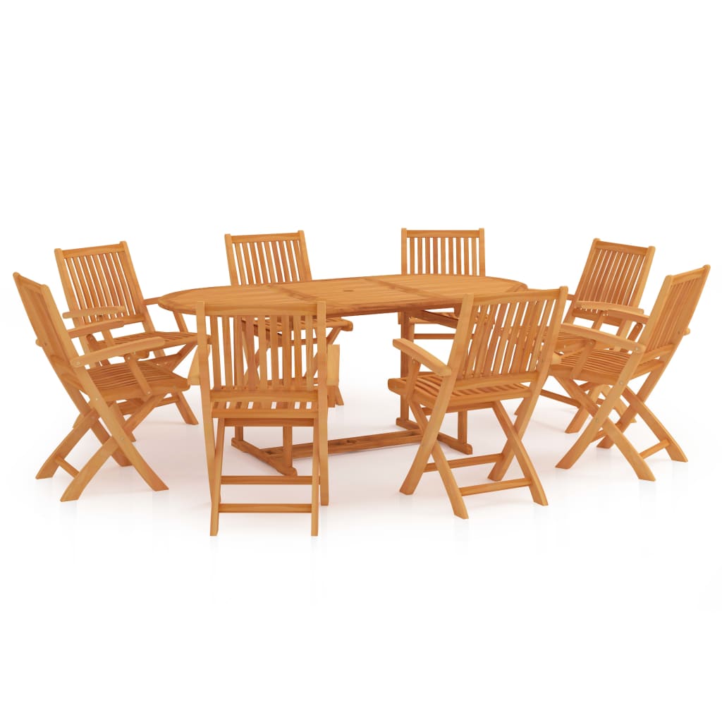 Set mobilier gradina 9 piese masa cu scaune pliabile, vidaXL, Lemn de tec esenta tare, 180 x 90 x 75 cm, Maro