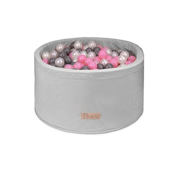 Piscina Uscata Pentru Copii 200 Bile , 90X40 CM, Catifea Gri deschis, Bile Roz Piscina Uscata Pentru Copii 200 Bile , 90X40 CM, Catifea Gri deschis, Bile Roz