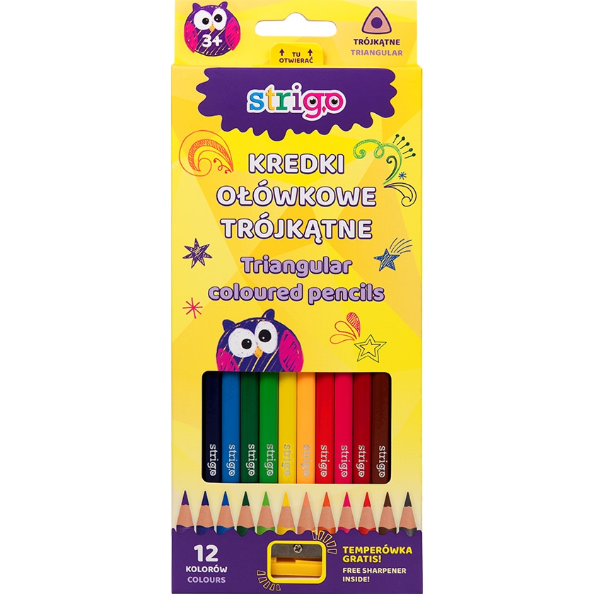 Set 12 Creioane colorate Strigo cu ascutitoare