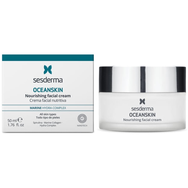 SESDERMA OCEANSKIN Crema nutritiva, cu spirulina, colagen marin si extract de caviar, hidratare intensa pentru ten uscat sau reactiv, tehnologie nanotech pentru absorbtie rapida, 5