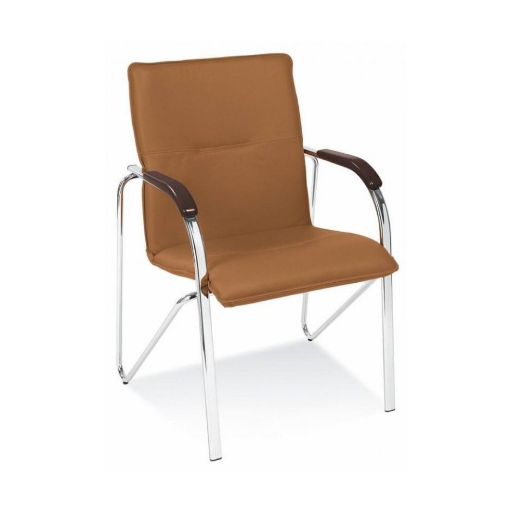 Scaun de vizitator Moderna Samba, brate din lemn, piele ecologica, aramiu