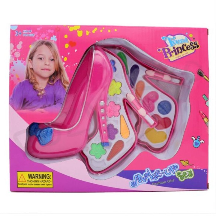 OEM sminkkészlet, lányoknak, magassarkú cipő forma, 14 cm, többszínű
