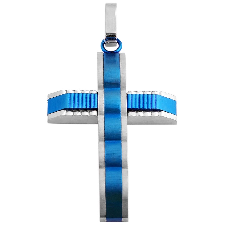 3521 kereszt medál rozsdamentes acélból, ezüst/kék, Sic Moda