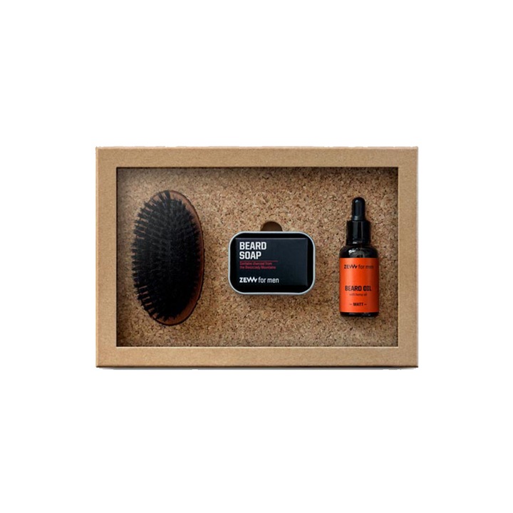 Комплект за грижа за брадата Simple Lumberjack HEMP Matt ZEW for men с конопено масло, 4 продукта