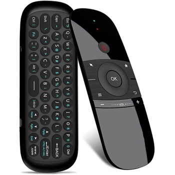 Telecomada Smart Wireless Optim Tech Universala cu Functii Multiple (Tastatura Qwerty, Air Mouse) Potrivita pentru Smart TV, Proiector, Laptop, Frecventa 2.4 GHz, Instalare Usoare, Negru Telecomada Smart Wireless Optim Tech Universala cu Functii Multiple (Tastatura Qwerty, Air Mouse) Potrivita pentru Smart TV, Proiector, Laptop, Frecventa 2.4 GHz, Instalare Usoare, Negru