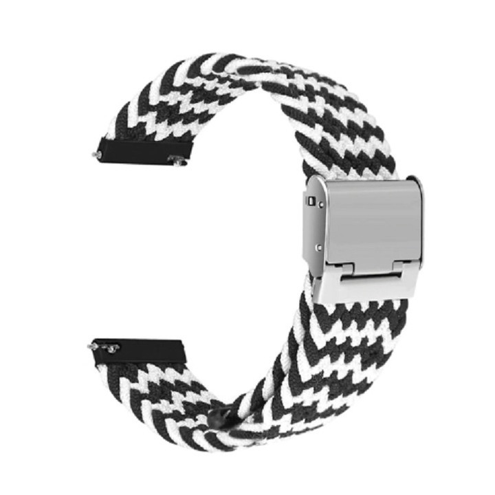 Текстилна каишка Smart Pulse Fashion, За Samsung Galaxy Watch 3 45mm, Huawei watch GT/GT 2 46 mm, Huawei Watch 3, 3 pro, 22 mm, Дишаща, Тъкан текстил, Черно/Бяло