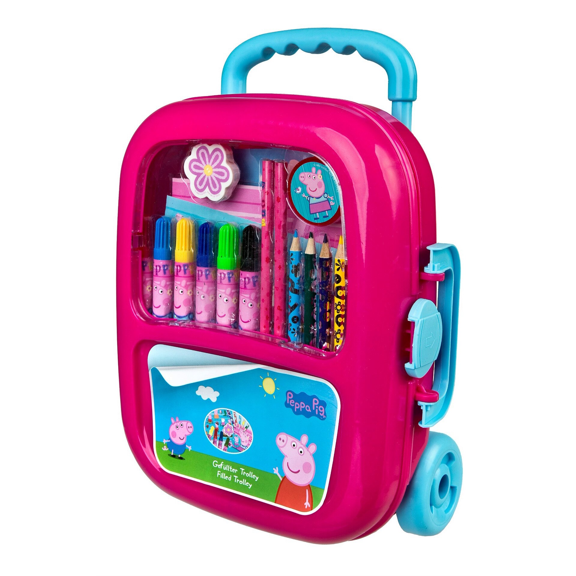 Troler copii Disney - Peppa Pig, din plastic, echipat cu accesorii pentru desen 27 cm