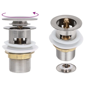 Ventil de scurgere cu push si functie de preaplin vidaXL, Alama, 6.4 x 6.4 x 9.1 cm, Nichel Ventil de scurgere cu push si functie de preaplin vidaXL, Alama, 6.4 x 6.4 x 9.1 cm, Nichel