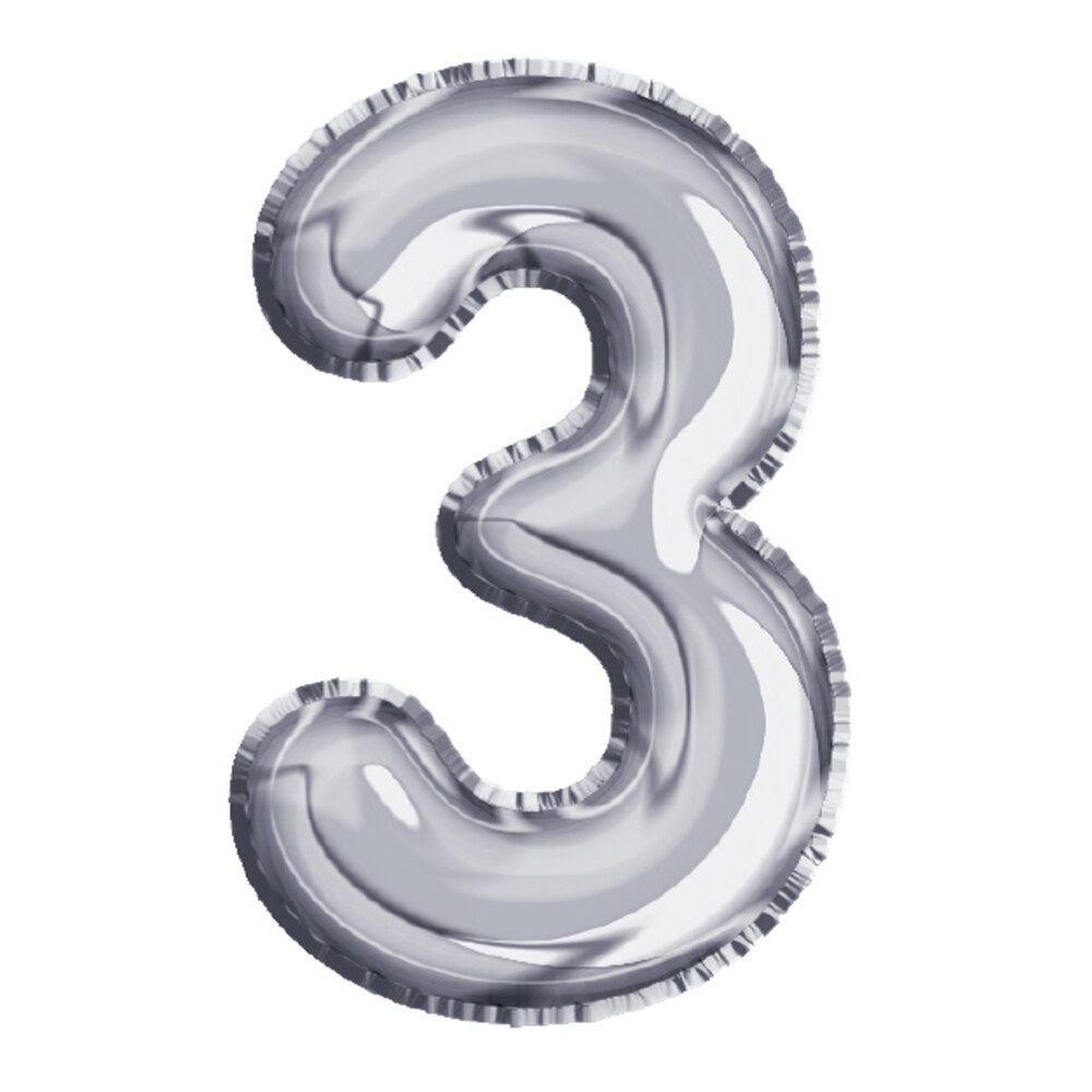 Balon din Folie de aluminiu, Argintiu, Cifra 3, diametru 40 cm, Robentoys