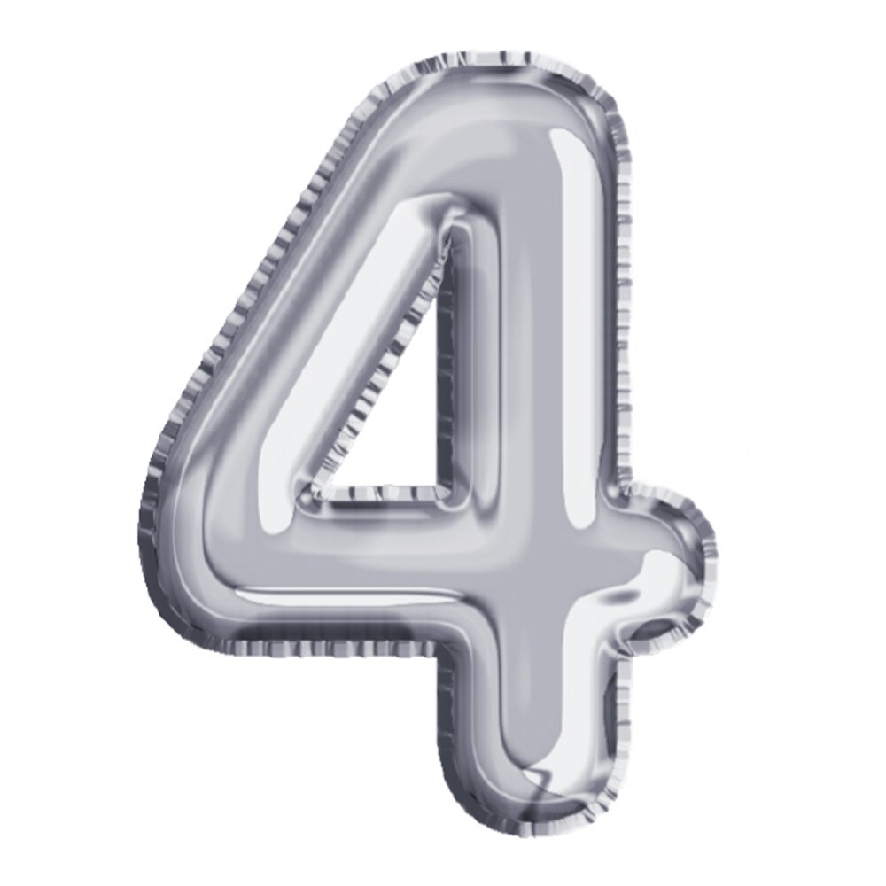 Balon din Folie de aluminiu, Argintiu, Cifra 4, diametru 40 cm, Robentoys