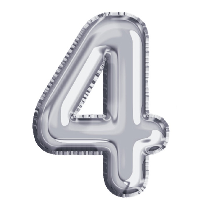 Balon din Folie de aluminiu, Argintiu, Cifra 4, diametru 81 cm, Robentoys