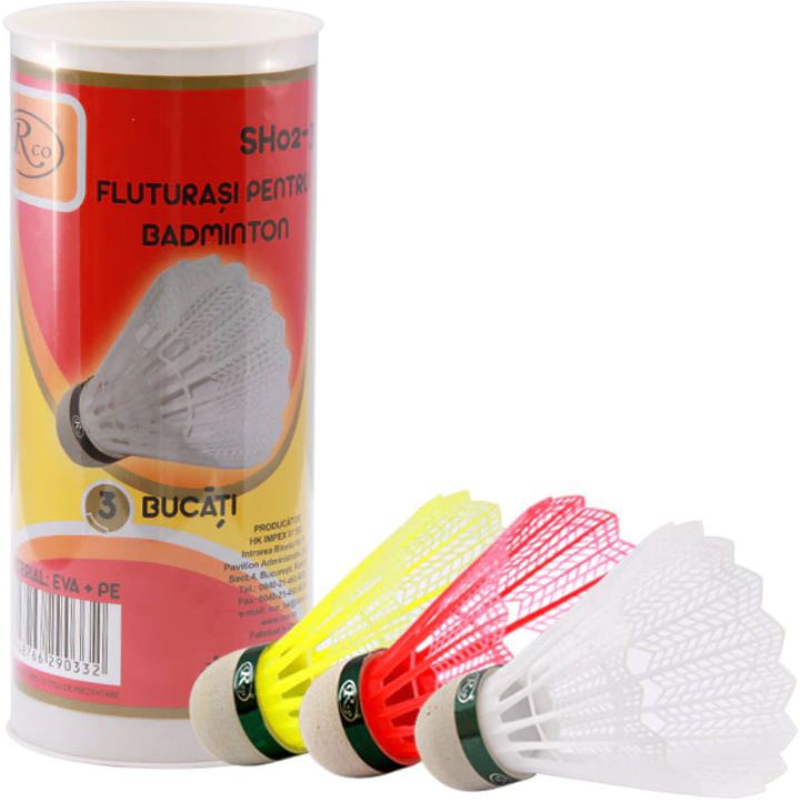 Set 3 fluturasi badminton RCO, plastic cu cap pluta, multicolor
