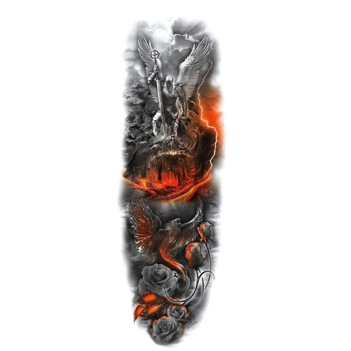 Nevermore TQB-080 Ideiglenes tetoválás karokra vagy lábakra, Nagy méret, 48 x 17 cm