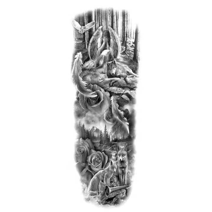 Nevermore TQB-107 Ideiglenes tetoválás, karokra vagy lábakra, nagy méret, 48 x 17 cm