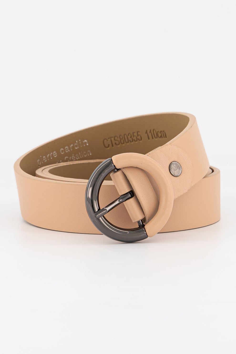 Pierre Cardin, Curea de piele cu o catarama rotunda, Roz prafuit/Gri hematit, 120 CM Standard