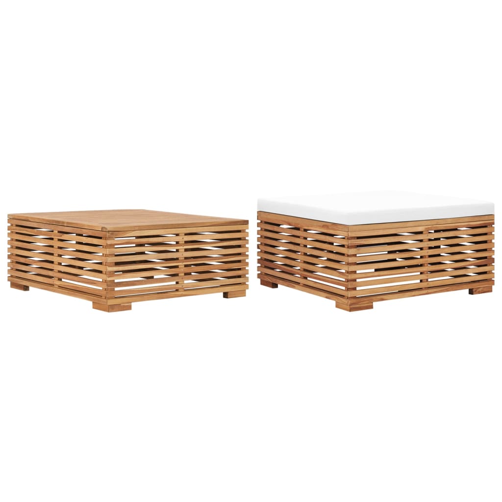 Set masa de gradina cu taburet vidaXL, Lemn de tec, 70 x 70 x 31 cm, Maro-Crem