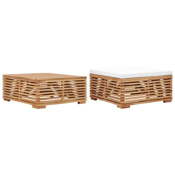 Set masa de gradina cu taburet vidaXL, Lemn de tec, 70 x 70 x 31 cm, Maro-Crem Set masa de gradina cu taburet vidaXL, Lemn de tec, 70 x 70 x 31 cm, Maro-Crem