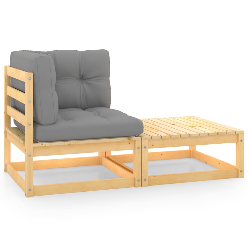 Set canapea de colt de gradina cu taburet si cu perne, vidaXL, Lemn masiv de pin, 70 x 70 x 30 cm, Maro