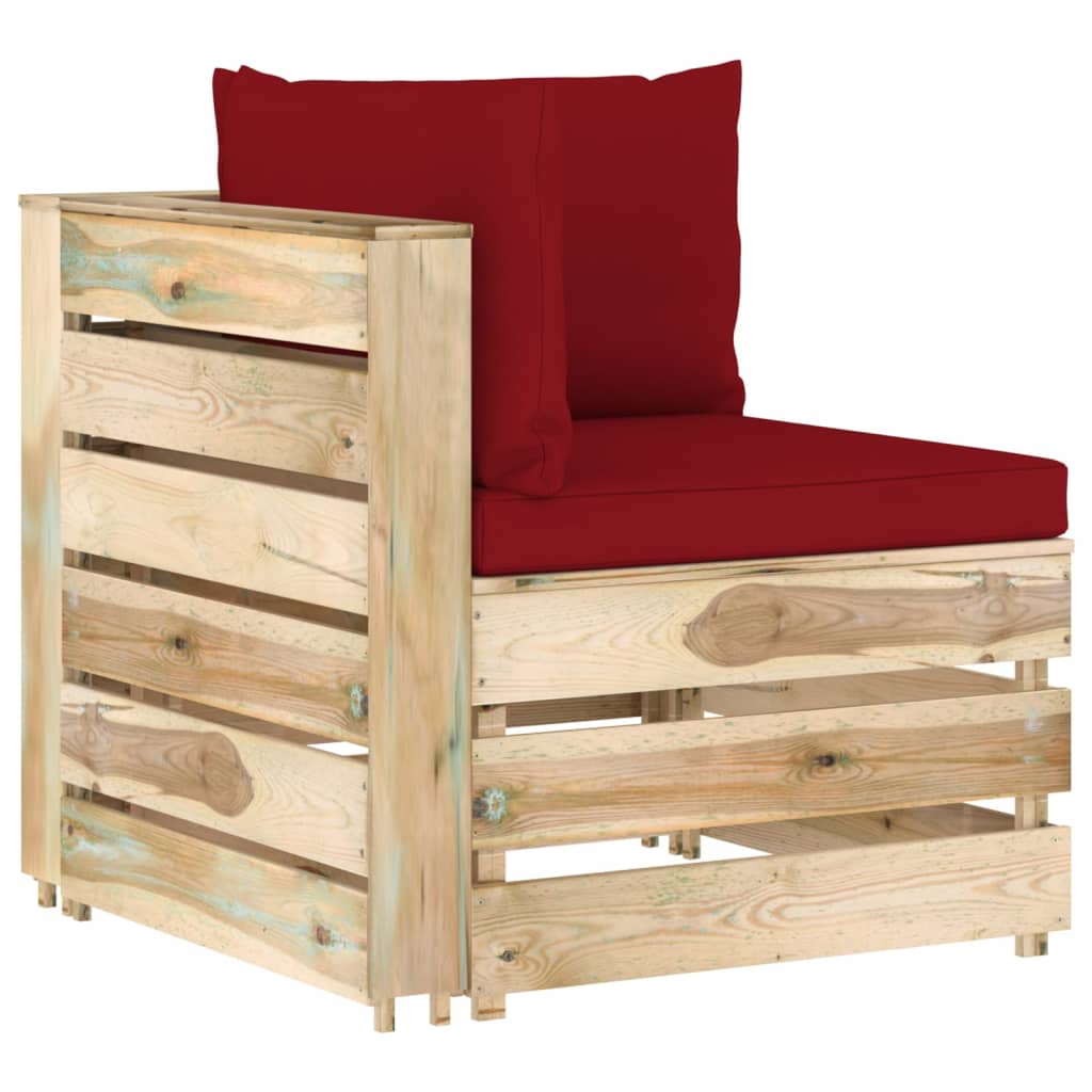 Canapea de colt de gradina din paleti, vidaXL, Lemn masiv de pin tratat, 69 x 70 x 66 cm, Maro-perne grena