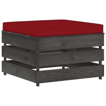 Taburet de gradina, din paleti, vidaXL, Lemn de pin tratat, 60 x 62 x 37 cm, Gri inchis cu perna grena Taburet de gradina, din paleti, vidaXL, Lemn de pin tratat, 60 x 62 x 37 cm, Gri inchis cu perna grena