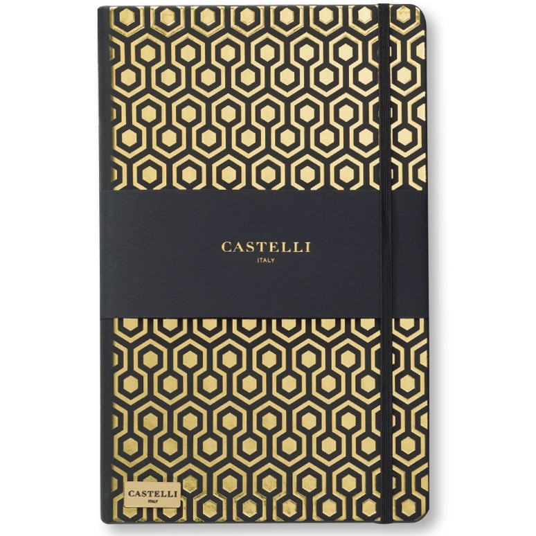 Bloc notes Castelli, Black Gold, 13x21 cm, 240 pagini, hârtie ivory 80 g/mp, dictando, Honeycomb Gold