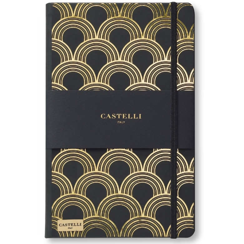 Bloc notes Castelli, Black Gold, 13x21 cm, 240 pagini, hârtie ivory 80 g/mp, dictando, Art Deco Gold