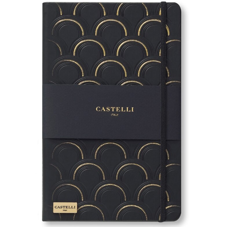 Bloc notes Castelli, Black Gold, 13x21 cm, 240 pagini, hârtie ivory 80 g/mp, dictando, Art Deco Black & Gold