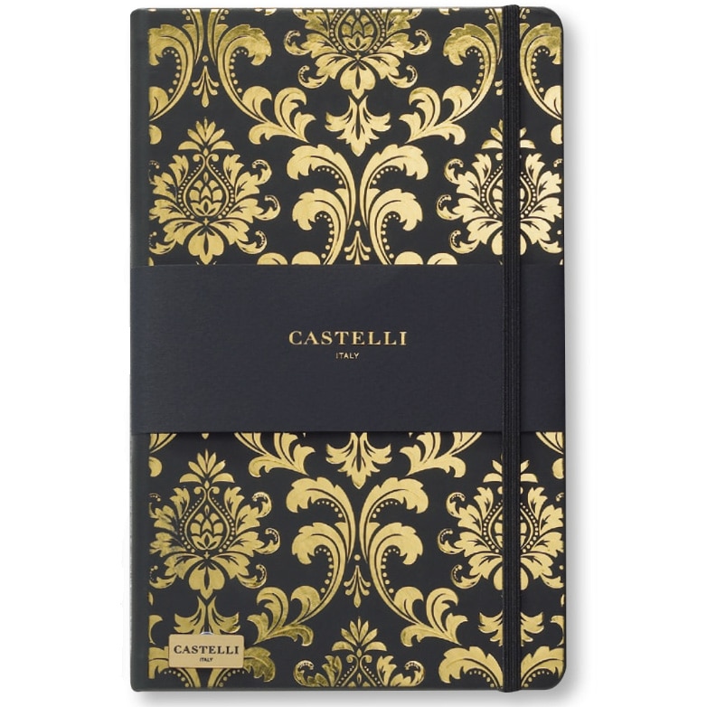 Bloc notes Castelli, Black Gold, 13x21 cm, 240 pagini, hârtie ivory 80 g/mp, dictando, Baroque Gold